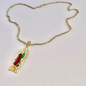 10K Gold Plated Virgin Mary De Guadalupe Custom Necklace (Hand Painted) gold necklace