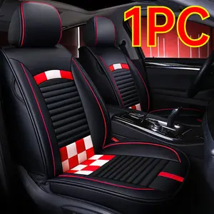 Chevy Silverado 2500 Seat Cover Black PU Leather with Red & White Checkered Design 1PC Car Seat Protector for Style and Protection