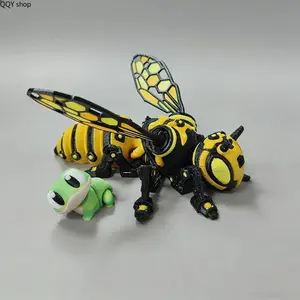 3D Printed Cyberpunk Mecha Bee Action Figure - Summervibes Movable Joint Mechanical Insect Toy, Detachable Wings, Customizable Posing Statue, Futuristic Sci-Fi Collectible, Creative Desktop Decor, Unique Gift for Hobbyists, Action Figures