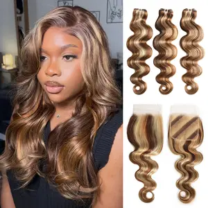 [New Color] Rhiso Hair P4/27/613 Highlight 12A Brazilian Body Wave Water Wave 100% Virgin Human Hair Weave Bundles Hair Extensions 1 3 4Packs