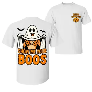 Show Me Your Boos Halloween T-Shirt, Funny Ghost with Pumpkin Bikini Graphic, Spooky Season Graphic Shirt for Halloween Party Lovers, Hilarious Gift for October Events or Costume Nights