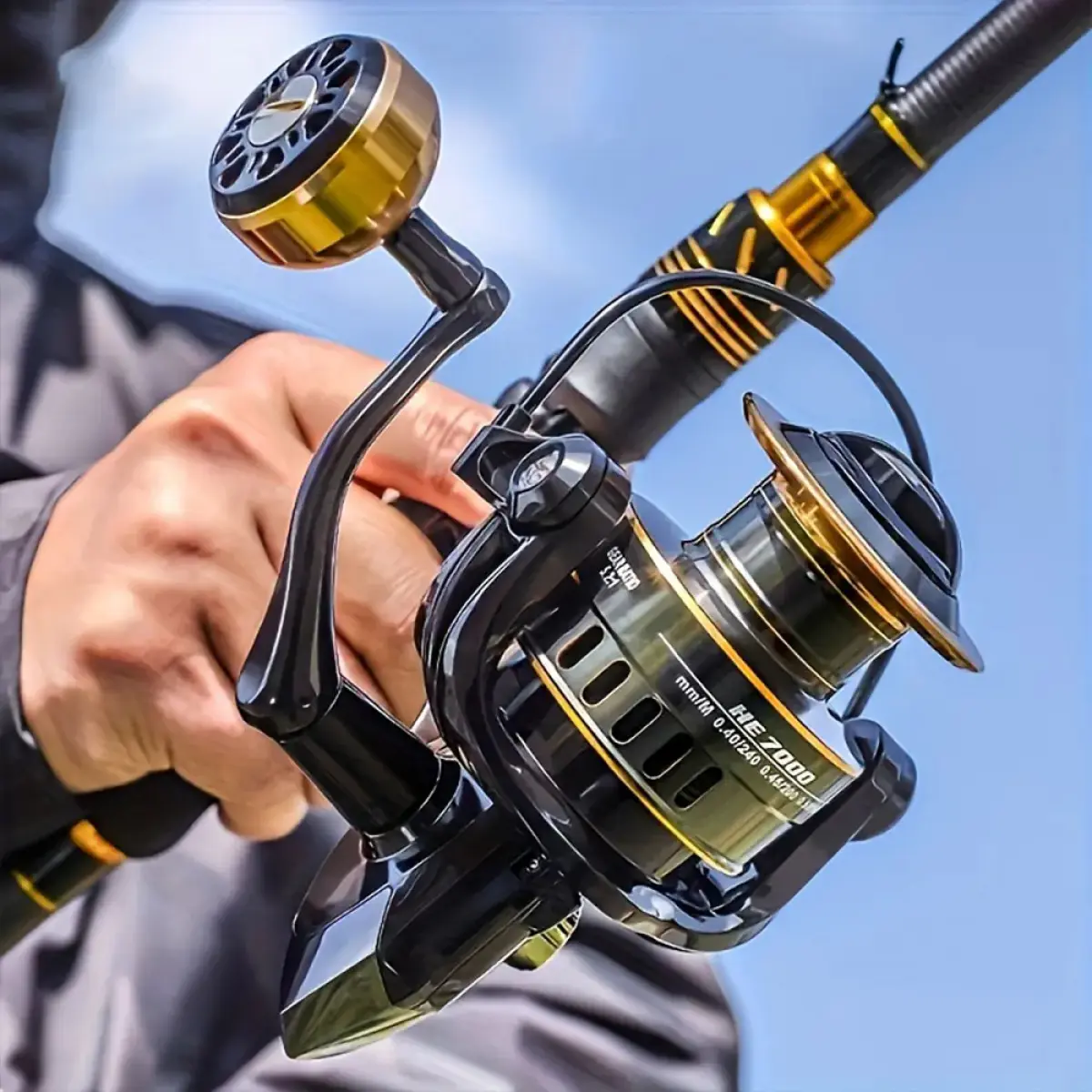 HUAPUDA 1pc HE6000-7000 Spinning Reel, Metal Cup And Metal Rocker Arm, 5.2:1 Gear Ratio, Smooth And Sensitive, Fishing Reel For Freshwater Saltwater Fathersdaygift