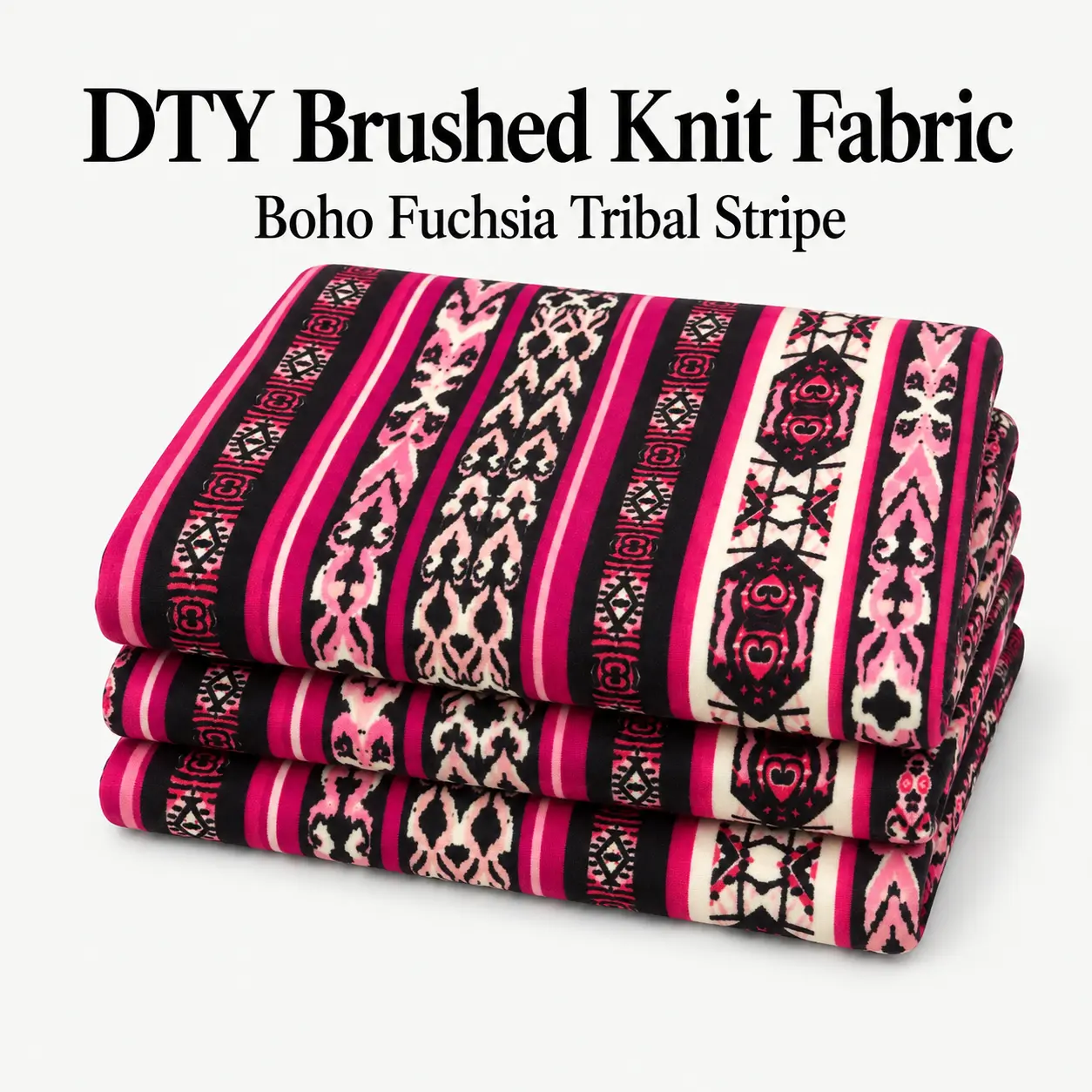 Boho Fuchsia Tribal Stripe DTY Brushed Knit Fabric, 96 Poly 4 Spandex, 4-Way Stretch, 58 in, 180 GSM, by the Yard