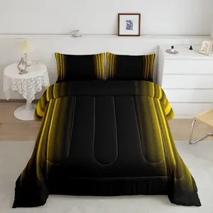 Feelyou Geometric Abstract Ombre Bedding Set - Adults Yellow and Black Striped Designer Microfiber Comforter Set, Breathable Modern Simple Inner Fill Bedroom Collection, Breathable Bedding Set, Microfiber Bedding Set