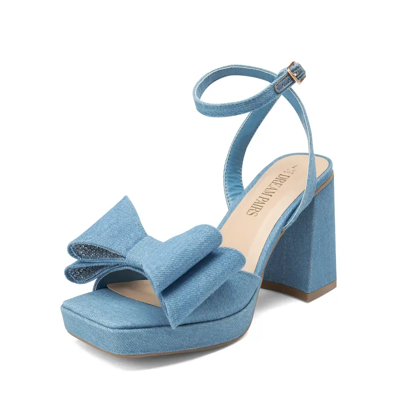 DREAM PAIRS Women's Elegant Platform Heels Shoes - Chunky Heel, Decor Accent, Square Toe, Bowknot, Padded Insole, High Block Sole - for Wedding, Bridal Party, Heels Shoes For Women