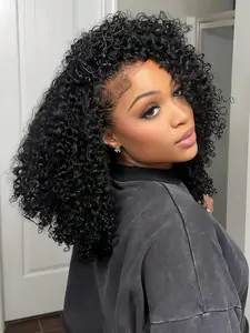 Half Wig Human Hair Wigs Half Wig Kinky Curly Human Hair Wigs for Women 3 In 1 Invisible Hairline Wear And Go With Drawstring Seamless