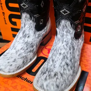 Men's Cowhide Hair-On Cowboy Boots - Black & White Spotted Design, Comfortable Fit, Durable Construction