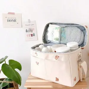 Bear Pattern Insulated Bag, Perfect for Baby Stroller Storage, Stroller Organizer Bag, Portable Mommy Travel Diaper Bag, Travel Diaper Tote for On-The-Go Parents