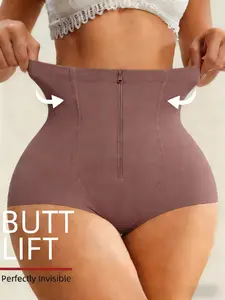 1 Count Women's Solid Color High Waist Breathable Butt Lifting Tummy Control Shaper Shorts, Invisible Shapewear, Supportive Shapewear, High Elasticity Hook Closure Shapewear Panty, Shaping Bottoms with Zipper, Perfect for Daily Wear & Office Use