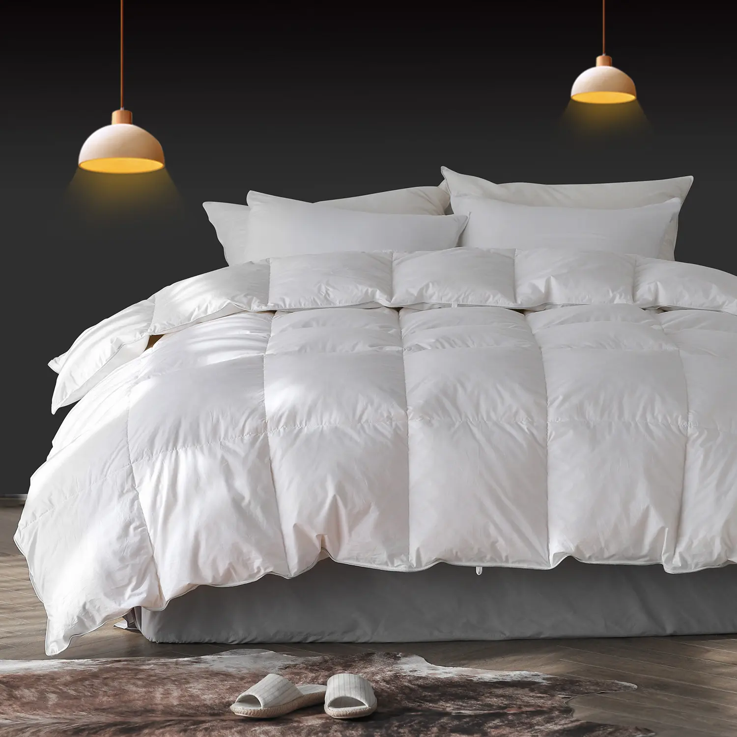 Kasentex Super Fluffy 100% Cotton Duvet Insert - 450 Fill Power Cotton Feather & Down, Gray Piped Edge, 8 Duvet Ties, Breathable, Hypoallergenic, Skin-Friendly, Machine Washable, All Seasons Bedding for King, Queen Sizes (Holiday Use), Fluffy Duvet Insert