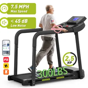 GORUN Walking Pad Treadmill  for Seniors with  long handrail and safety key for added protection,300 lbs ,2.5 HP motor,Large, easy-to-read LCD screen shows speed, time, calories & distance,0.5 to 7.5 MPH,16.5” running area for natural, comfortable strides