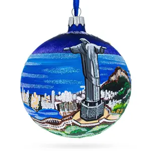 Corcovado Christ the Redeemer, Rio de Janeiro, Brazil Glass Christmas Ornament 4 Inches