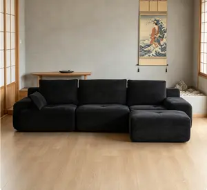 Modern Black Corduroy Compressed Sofa, Pet-Friendly Cloud Modular Sectional, Extra Deep Loveseat, Memory Foam, No Assembly Needed