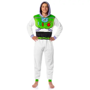 Disney Toy Story Adult Buzz Lightyear Hooded One Piece Costume Fleece Pajama Union Suit For Men and Women