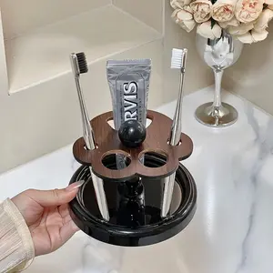 2026 Vintage Style Toothpaste and Toothbrush Storage Rack for New Bathrooms. Shelves in a Couple's Bathroom Flower-Shaped Solid Wood Storage Box