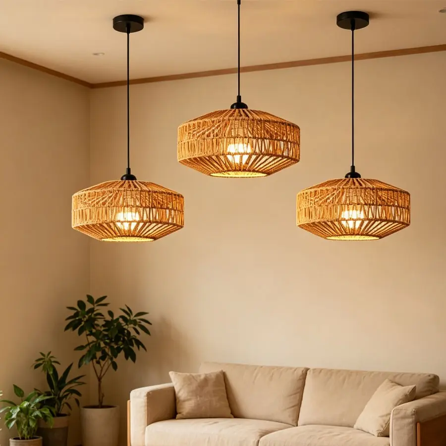 Handmade Woven Lampshade, Easy Install Home Decor, Nordic Bohemian Style, Suitable for Living Room and Bedroom Chandeliers, 1 Piece Set, Home Decor Lighting Accessories