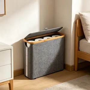 Premium Large-Capacity Toilet Paper Storage Cabinet, Freestanding Cabinet, Bamboo Trim Lid, Waterproof Bathroom Organizer, Multi-Roll Holder with Wheels