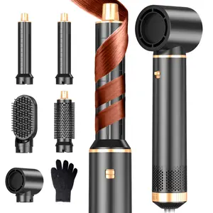 5-in-1 Hair Styler Brush with Heat Styling & Negative Ion Technology - Auto Rotating Curler, Blowdryer, Straightener Comb - Multi-Functional Black Hair Tool, Ideal Gift for Haircare Enthusiasts