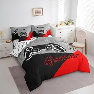Gamer Comforter Set with Sheets,Gaming 7 Piece Bedding Set, Video Game Contoller Home Bed in a Bag Soft Blankets Breathable Blanket
