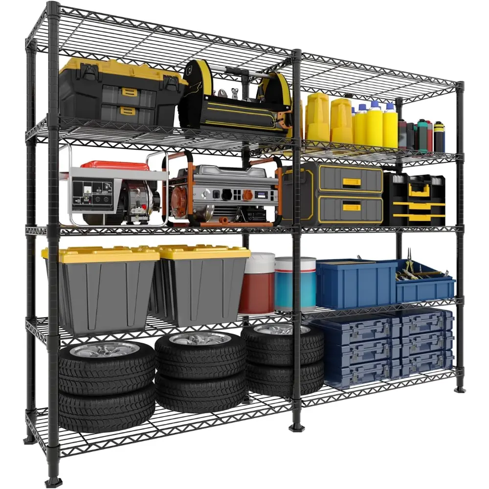 Heavy Duty 5-Tier Metal Storage Shelf Organiser - 60" Wide Wire Shelving Unit, 1325LBS Load Capacity, Adjustable H/L-Shaped Corner Rack, 13.8" D x 70.5" H for Garage Organization, Kitchen, Tool Storage Setup Inspo