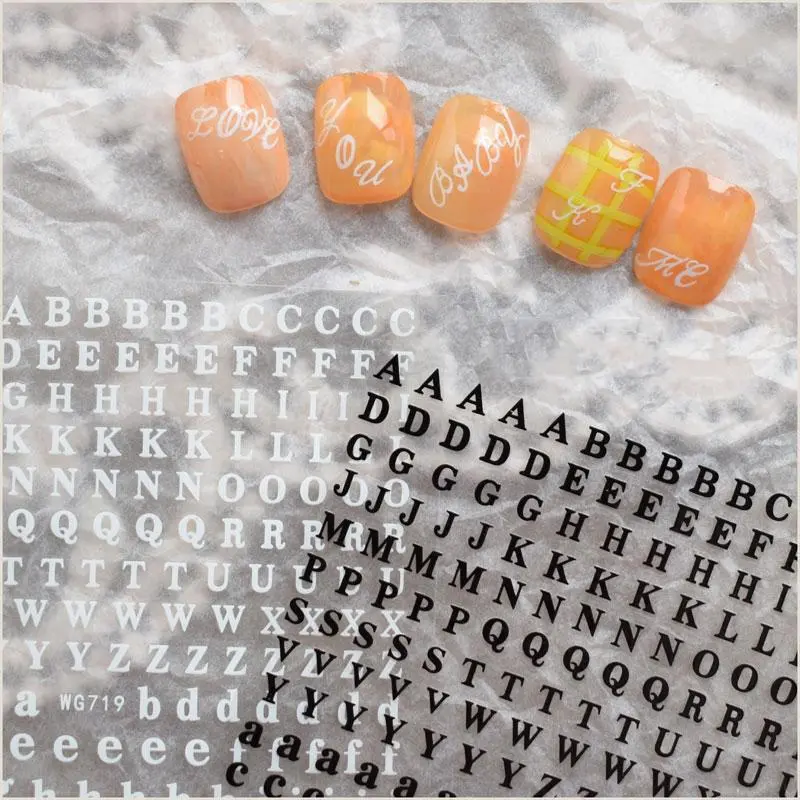 3D Nail Stickers Roman 26 English Alphabet Number 3D Self-adhesive Press on Nails Nail Art Charms Sticker for Manicure
