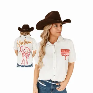 Women's Fashion Western Ivory Puff-Sleeve Embroidered Blouse, Stylish Shirts for Casual Wear