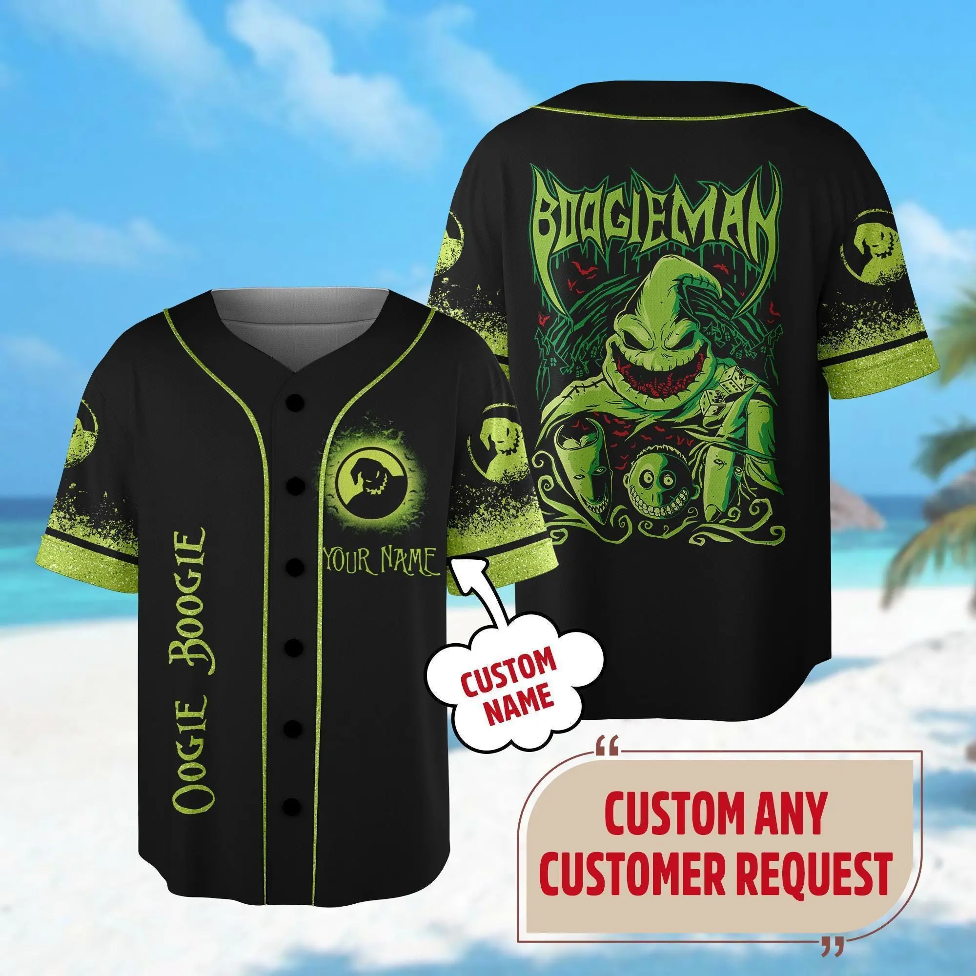 Personalized DN Oogie Boogie Baseball Jersey, Nightmare Before Christmas Baseball Jersey, Halloween Jersey Shirt, Horror Character Shirt