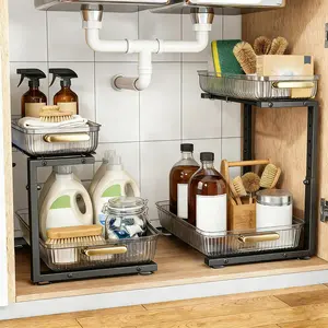 2-Pack Multi-Purpose Clear Pull-Out Storage Organizer Shelves, Slide-Out Cabinet Organizers for Kitchen, Bathroom (Home Improvement Racks)
