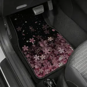 4PCS Falling Cherry Blossom Car Floor Mats, Aesthetic Night Sky Sakura Pattern Wear Resistant Easy Clean Carpet Liners, Ideal Birthday & Holiday Gift for Her, Romantic Floral Interior Decor Accessories Fit Sedan SUV Truck Van