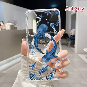 Magnetic Phone Case for Samsung Galaxy S26 Edge S23 Ultra S24 Plus FE S25 S22+ Oceanic Symphony Pattern Non-Yellowing Shockproof Soft Silicone Transparent Acrylic Large Hole Cover Supports Wireless Charging