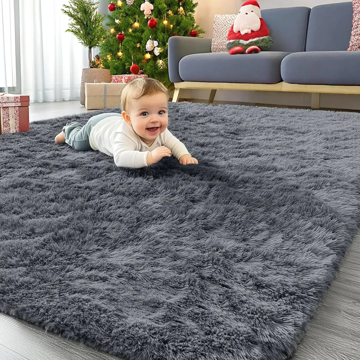 New Deal - Area Rugs for Living Room Bedroom, Machine Washable 4x5.9 ft Soft Fluffy Shaggy Bedside Rug, Indoor Floor Carpet for Kids Girls and Boys, Dorms, Nursery Rooms, Home Decor Aesthetic, Grey