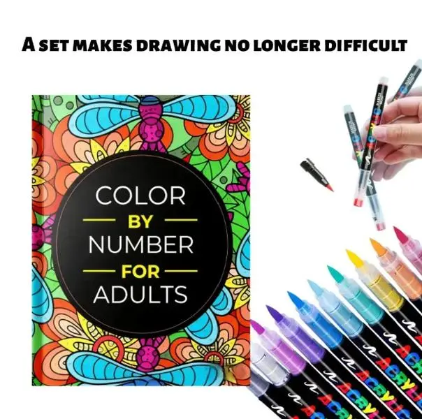 Color By Number For Adults Set - Includes Vibrant Markers & Coloring Book - Perfect For Relaxing & Creative Fun