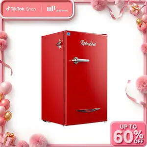 Upstreman retro mini fridges BR321 PRO 3.2 Cu.Ft with Bottle Opener Energy Saving Adjustable Thermostat Metal Handle LED Lamp Small Refrigerator for Bedroom Office Dorm Mini Fridge Freezer Mini Refrigerator pantry drink fridge skincare fridge tiktokshopsp