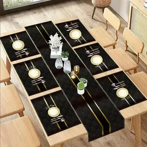 1/5/7 set of table flags and placemats, luxurious black gold minimalist printed design new high-end table flag and placemat set, modern Western style restaurant decoration, living room and dining room decoration tablecloth, Rectangle Tablecloth