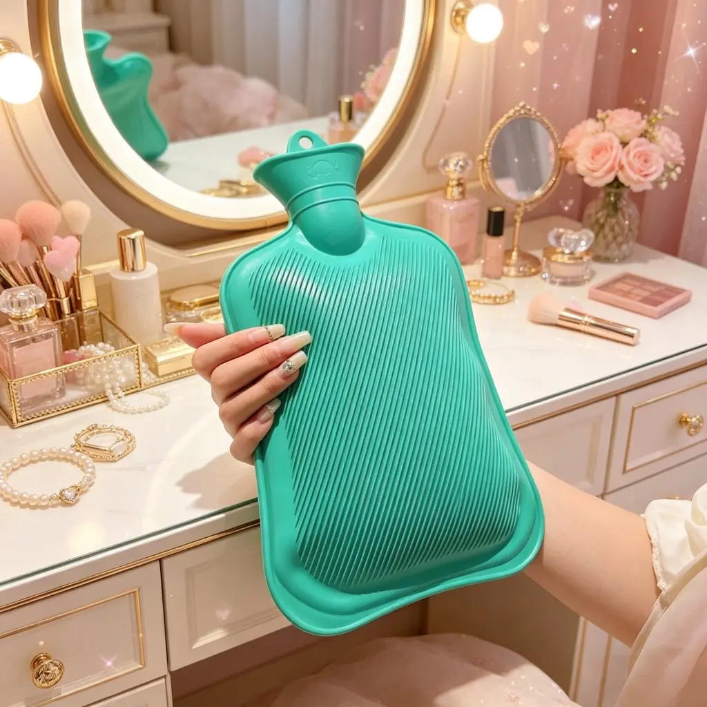 Hot Water Bottle, Natural Rubber, Large Capacity 2L, Strap Design for Pain Relief, Hot Compress Pad, Heat Compress, Warm Compress, Multiple Colors Available, Safe and Leak-Proof