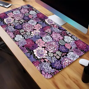 Floral Pattern Design Large Gaming Mouse Pad, 1 Count Non-slip Rubber Base Stitched Edge Desk Pad, Office Desk Accessories for Desk Laptop Desktop
