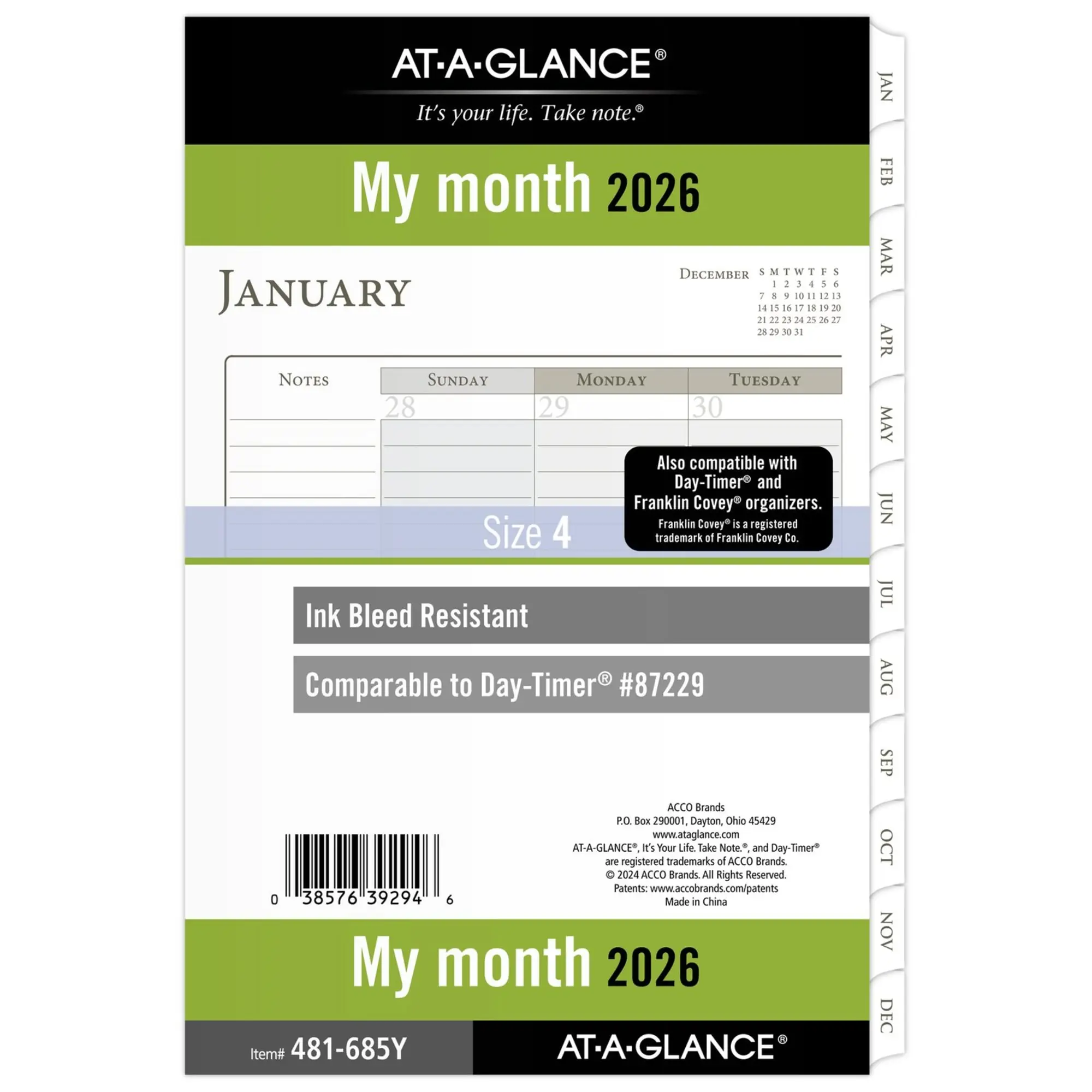 AT-A-GLANCE® 2026 Monthly Planner Refill, Loose-Leaf, Desk Size, 5 1/2" x 8 1/2", 481685Y26