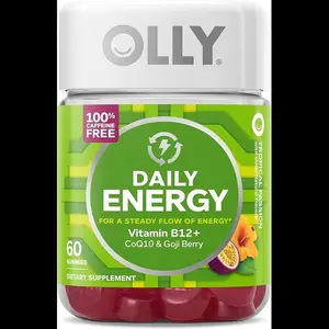 OLLY Daily Energy Gummy, Caffeine Free, Vitamin B12, CoQ10, Goji Berry, Adult Chewable Supplement, Tropical Flavor - 60 Count