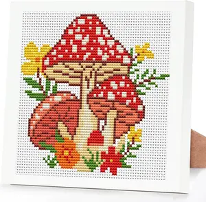Mushroom Cross Stitch Kits for Adults Beginners,Stamped Cross Stitch Kits with Framed,Embroidery Kit for Beginners,Partial 11CT Cross-Stitch Arts and Crafts for Adults 7x7inch