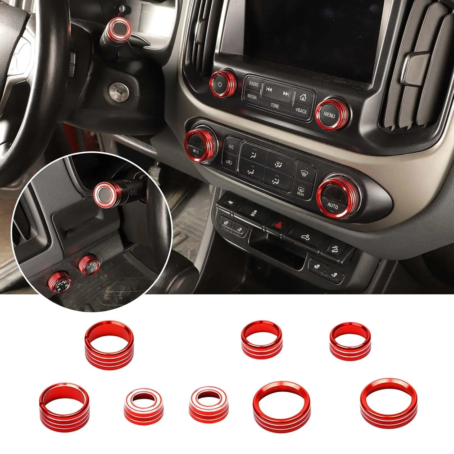 8PCS Car Interior Control Knobs & Buttons Compatible with Chevrolet Colorado/GMC Canyon 2014-2022, Includes Audio Volume, AC, Turn Signal, Wiper Switch & 4WD Light Knobs, Reliable Protection, User-Friendly, Fit for Most Vehicles, Long-Lasting Accessory, T