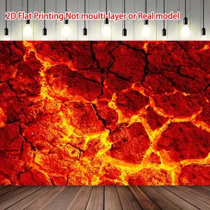 2D Flat Banner Polyester Photography Backdrop, HD Digitally Printed Lava Rock Pattern Background Cloth featuring a Red Orange Glowing Cracked Earth Design with a Wooden Floor Base for Video Studio, Product Photography, Portrait Ph