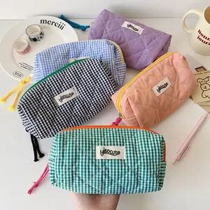 Color-Matched Checkered Stationery Storage Bag, Large-Capacity Durable Portable Pencil Case, Desktop Office Supplies Organizer