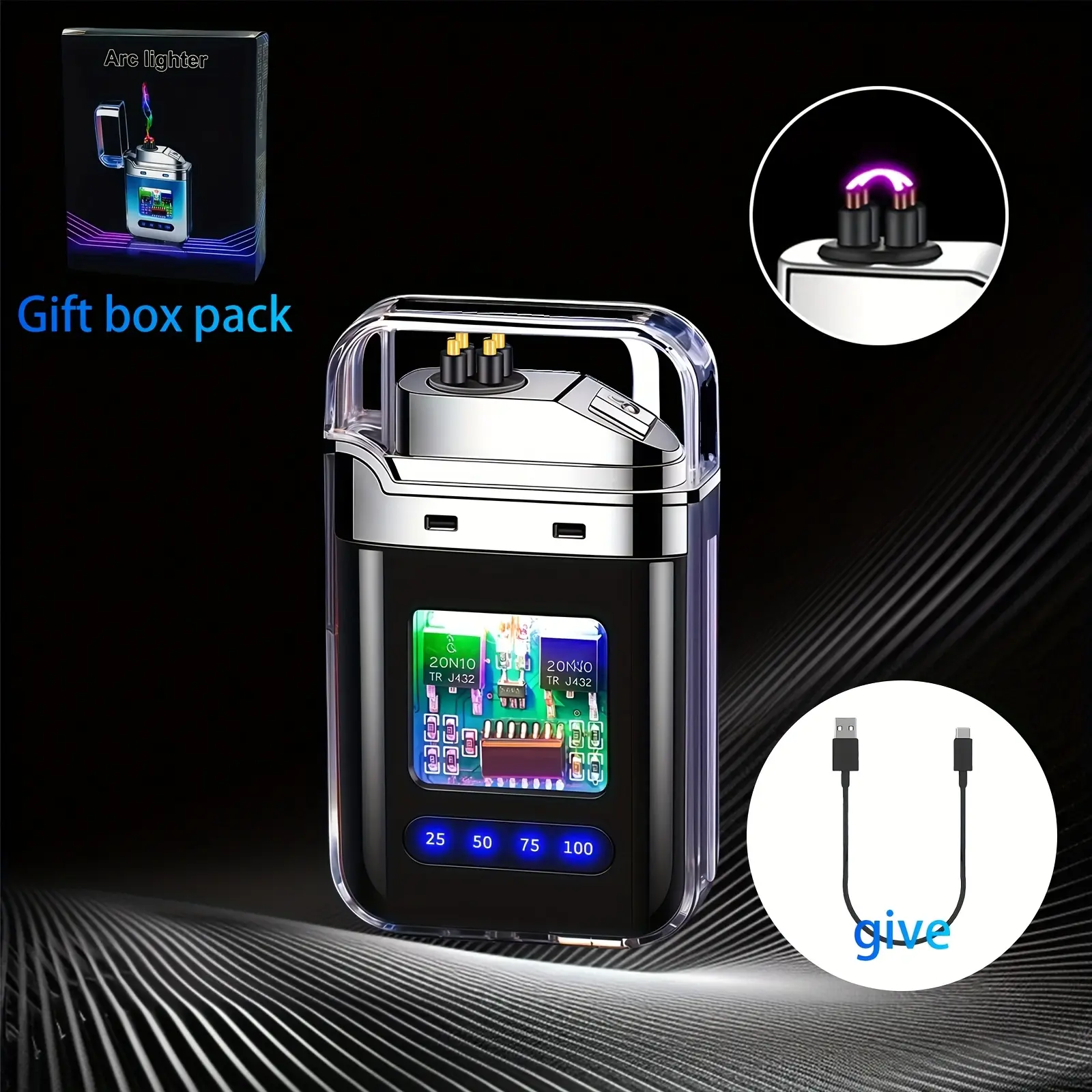 Windproof Lighters - USB-Rechargeable Electronic Flameless Lighter, Compact Portable Ignition Tool, Safe No-Flame Outdoor Firestarter for Camping, Survival, Ideal Gift, Outdoors