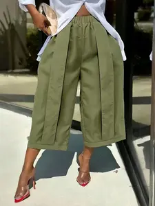 Women's Wide Leg Seven-Quarter Pants, Summer New Arrival, Elastic Waist, Pleated Slim Fit, Casual Camouflage Workwear