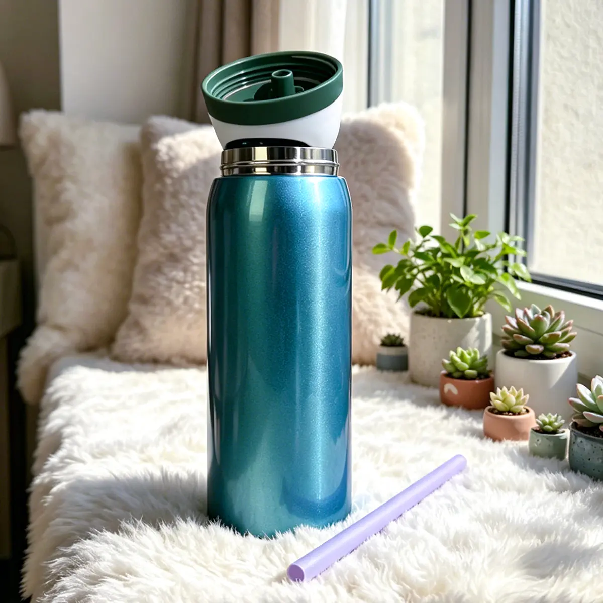Ow-(Frozen Blue)32oz/945ml outdoor sports water bottle, double-layer vacuum insulated portable drinking cup, travel ice coffee cup，Frozen Drinks, Beautiful Appearance, Exquisite Work, Suitable for Camping, Work, Indoor Use-Drinkware Flasks Bottled Stylish