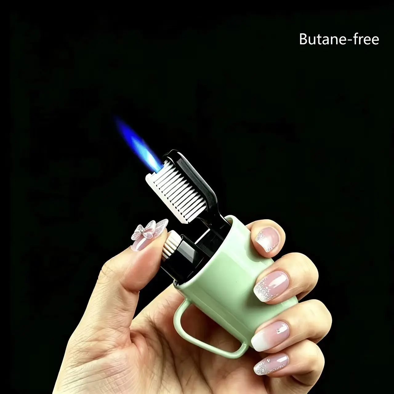Unisex Rechargeable Green Toothbrush-Shape Direct Flame Lighter - No Butane, High Temperature, Windproof, Adjustable Flame, Safety Lock, Reusable for Camping, Hiking, Cooking