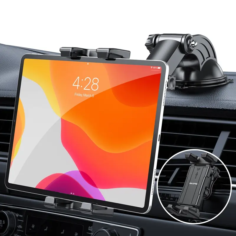 OHLPRO Tablet Holder for Car Dashboard, iPad Car Suction Cup Mount for Truck Vent with Flexible Arm Clip, Adjustable Car Holder, Rotating Car Mount, for All 5"-13" Apple iPad Galaxy Tab Tablets, 360° Rotation, Car Gadgets