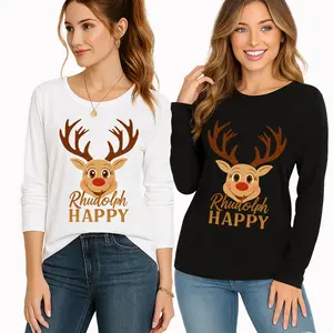 Festive Atmosphere Round Neck Long Sleeve - Christmas Snowflake Print Women's Blouse, Comfortable Outerwear Inner Wear, Trendy Holiday Ladies Top