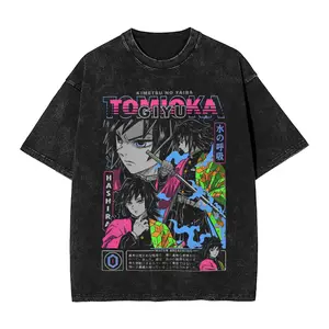 valentine shirts Demon Slayer Anime Tomioka Giyuu Peripheral Washed T-shirt Summer Men's and Women's Y2K Loose Casual Harajuku Short Sleeved Top