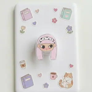 Kawaii Girl Phone Grip Set, Cute Cartoon Girl Head Phone Holder, Pastel Aesthetic Phone Stand, Anime Style Magnetic Phone Grip Gift